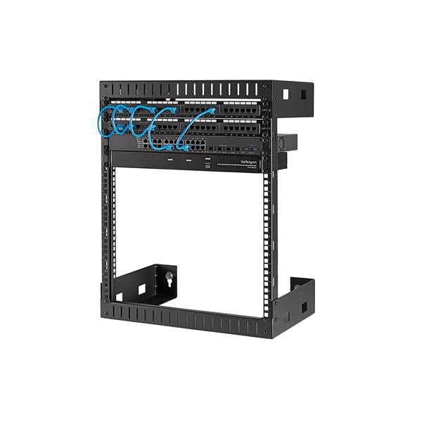 STARTECH 12U 19" Wall Mount Network Rack - 12" Deep 2 Post Open Frame Server Room Rack for Data|AV|IT|Computer Equipment|Patch Panel with Cage Nuts & Screws 200lb Capacity | Black (RK12WALLO) (RK12WALLO)