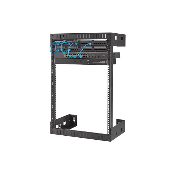STARTECH 15U 19" Wall Mount Network Rack - 12" Deep 2 Post Open Frame Server Room Rack for Data|AV|IT|Computer Equipment|Patch Panel with Cage Nuts & Screws 200lb Capacity | Black (RK15WALLO) (RK15WALLO)