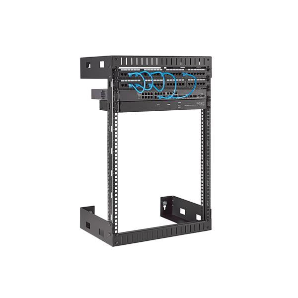 STARTECH 15U 19" Wall Mount Network Rack - 12" Deep 2 Post Open Frame Server Room Rack for Data|AV|IT|Computer Equipment|Patch Panel with Cage Nuts & Screws 200lb Capacity | Black (RK15WALLO) (RK15WALLO)