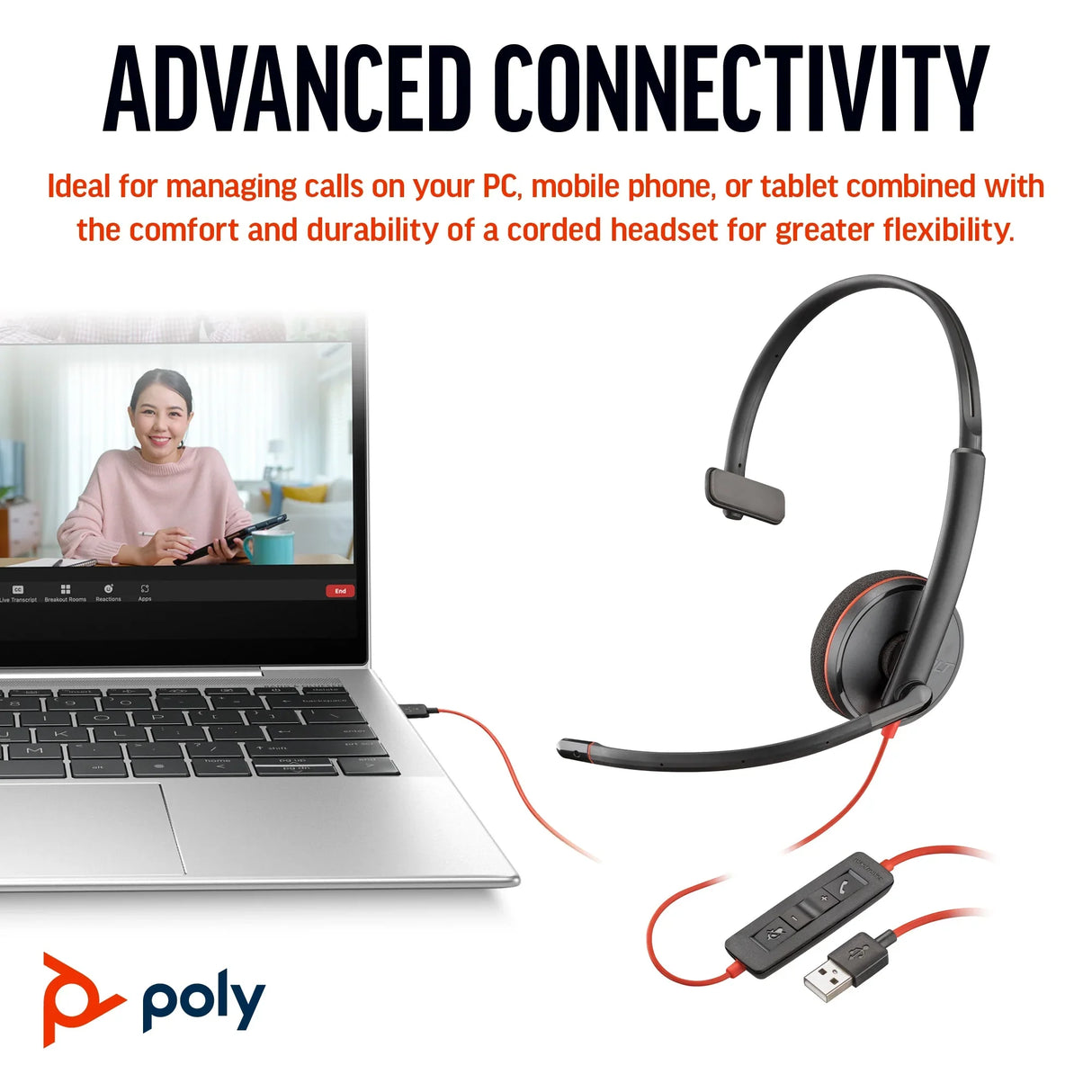 POLY Blackwire 3210 – Wired (3.5mm) / Mono / Office – On-Ear Headset