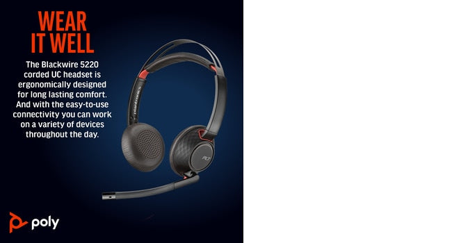 POLY Blackwire 5220 Wired On-ear Stereo Headset