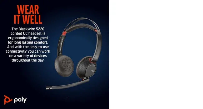POLY Blackwire 5220 – Wired (USB-A) / Stereo / Office – On-Ear Headset