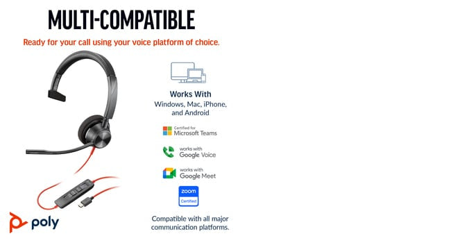 POLY Blackwire 3310 Monaural USB-C Headset