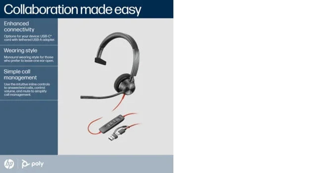 POLY Blackwire 3310 – Wired (USB-C) / Mono / Office – Head-band Headset