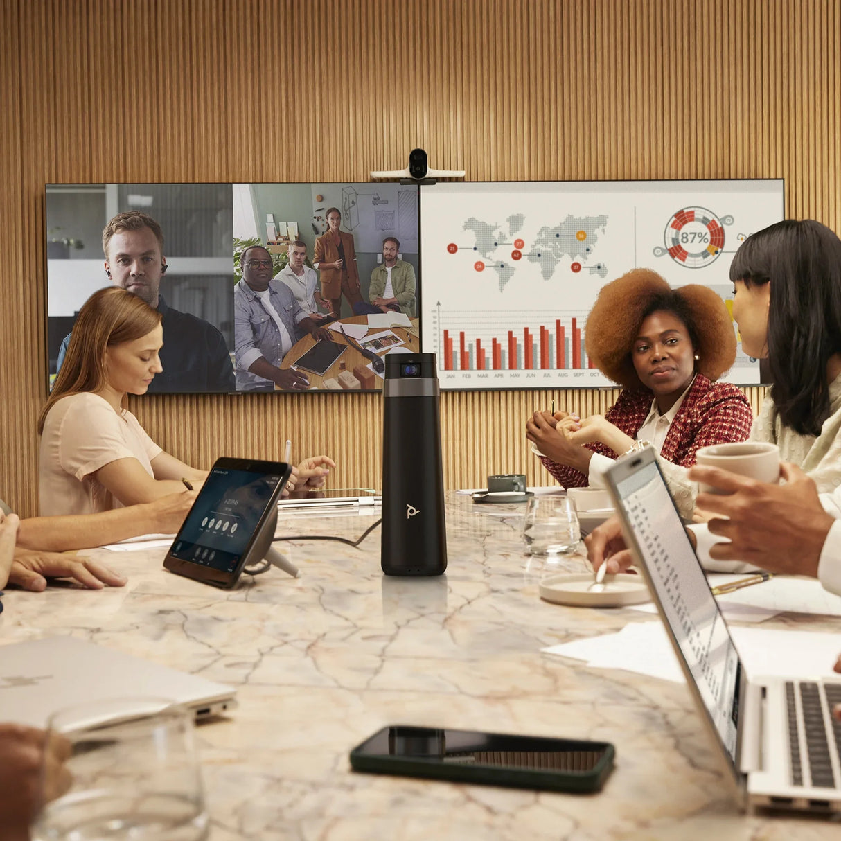 POLY Studio G62 – Full HD (1080p) / 120° Wide-Angle / 8-Mic Array – UC Video Conferencing System