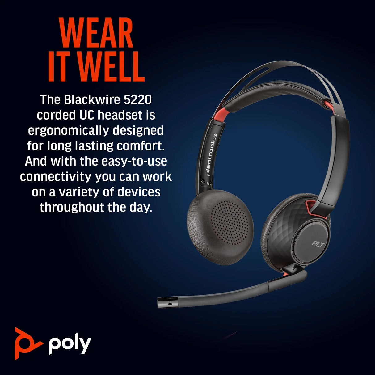POLY Blackwire 5220 – Wired (USB-A) / Stereo / Office – On-Ear Headset