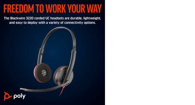 POLY Blackwire 3220 Wired On-ear Stereo Headset