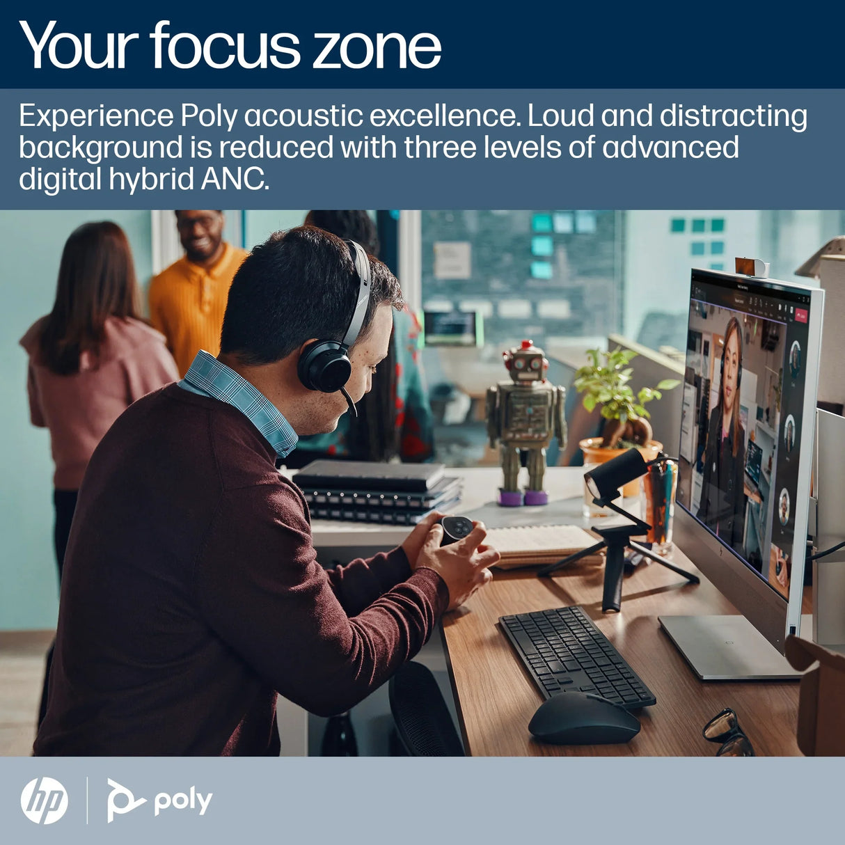 POLY Voyager Focus 2 – Wired USB-C / Stereo / Office – Over-Ear Headset