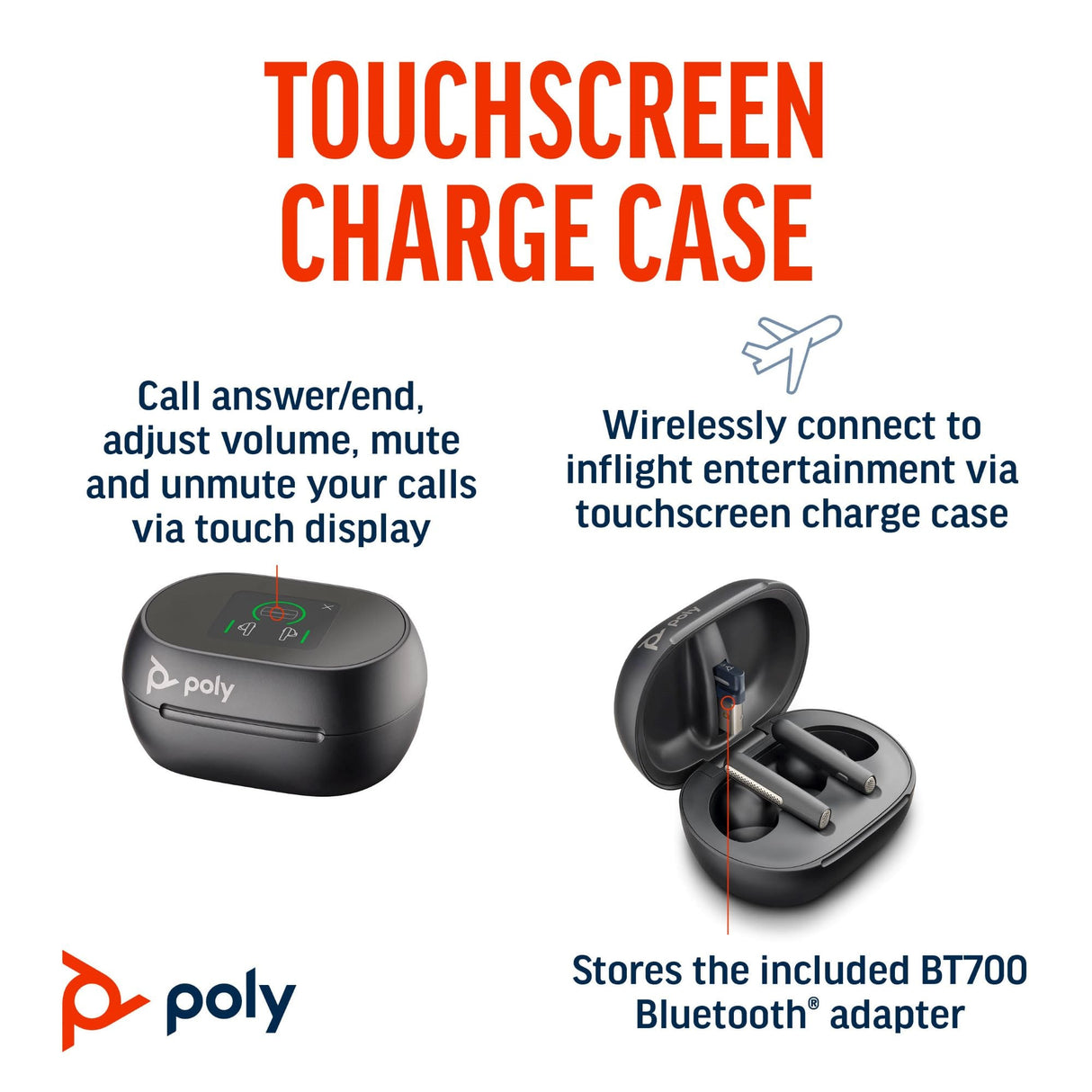 POLY Voyager Free 60 UC Carbon BT700 USB-A Touchscreen Charge Case Headset