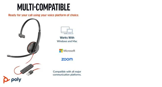 POLY Blackwire 3210 – Wired (3.5mm) / Mono / Office – On-Ear Headset