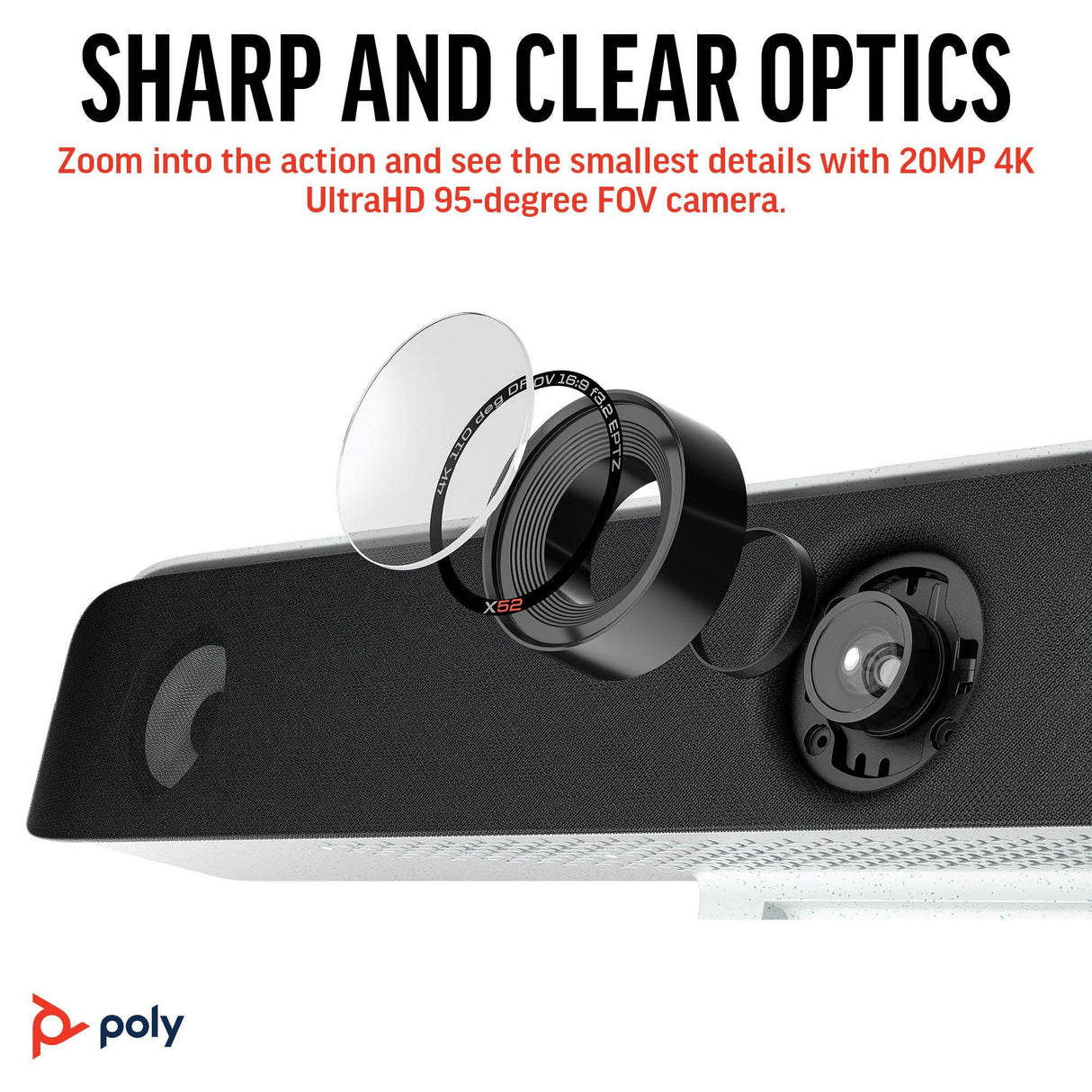 POLY Studio X52 – 4K Ultra HD / 120° Wide-Angle / 8-Mic Array – UC Room System