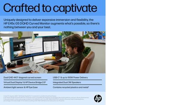 HP E45c Monitor – 44.5" / DQHD / VA / 60Hz – Business Monitor