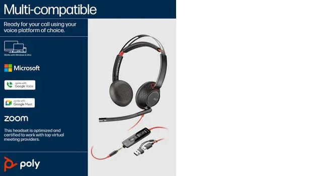 POLY Blackwire 5220 – Wired (USB-A) / Stereo / Office – On-Ear Headset
