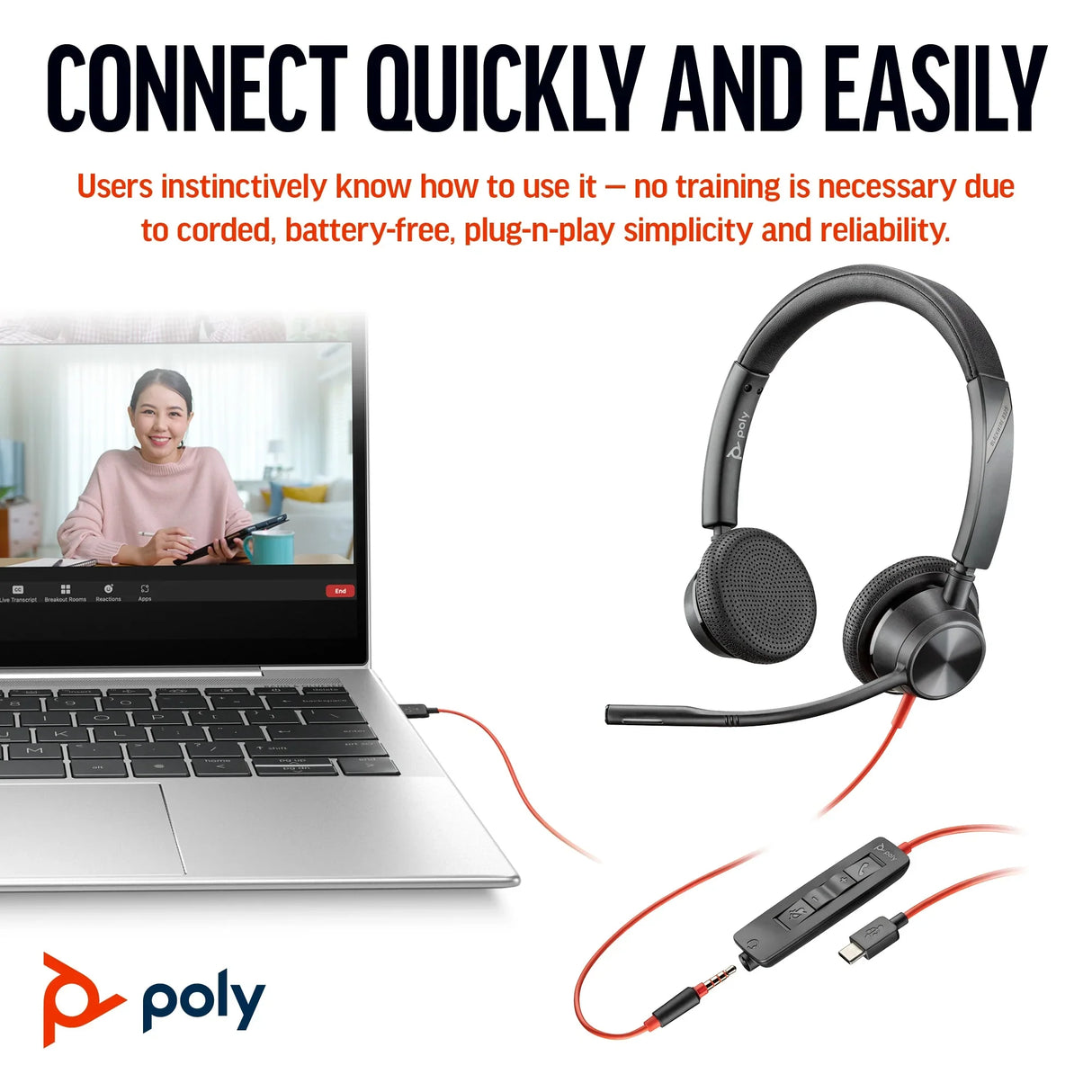 POLY Blackwire 3325 – Wired (3.5mm) / Office / On-Ear Headset
