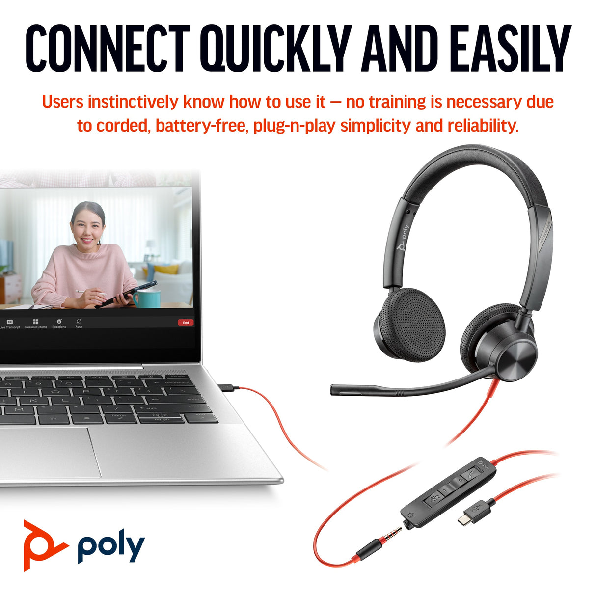 POLY Blackwire 3325 Wired On-ear Stereo MS Teams Certified Headset