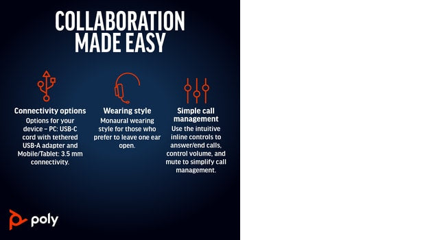 POLY Blackwire 5210 Wired On-ear Mono MS Teams Certified Headset