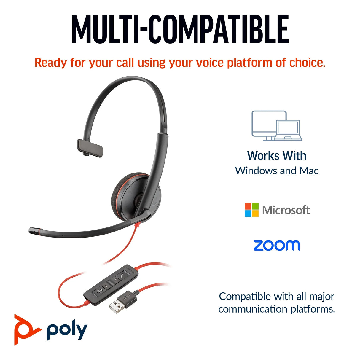 POLY Blackwire 3210 – Wired (3.5mm) / Mono / Office – On-Ear Headset