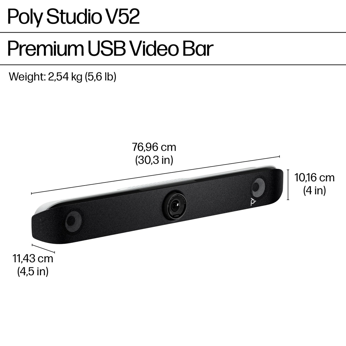 POLY Studio V52 – Full HD (1080p) / AI-powered Features – UC Video Bar