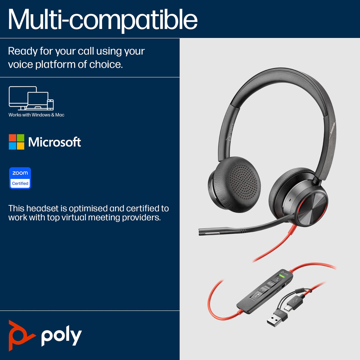 POLY Blackwire 8225 Wired On-ear Stereo MS Teams Certified Headset