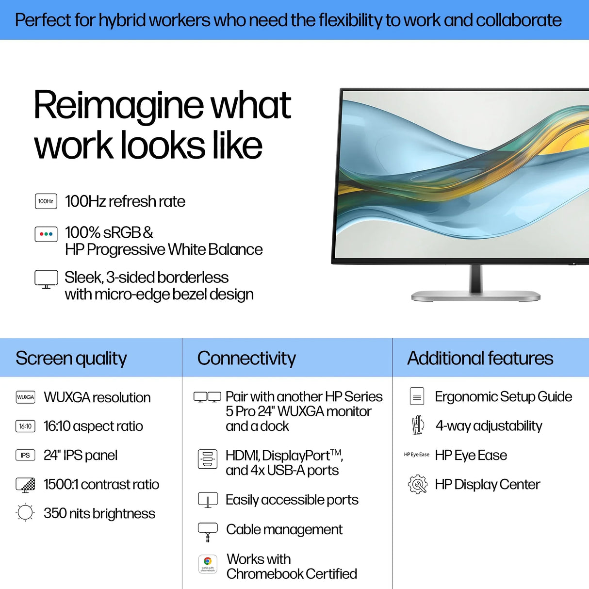HP 524pn Monitor – 24" / WUXGA / IPS / 60Hz – Business Monitor