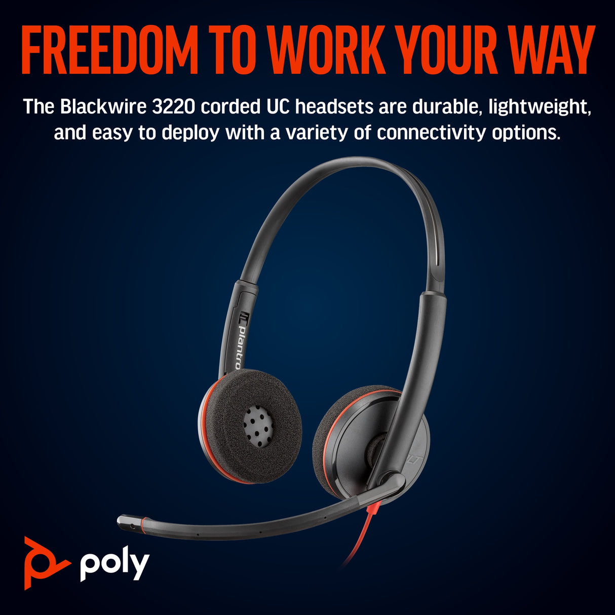 POLY Blackwire 3220 Wired On-ear Stereo Headset