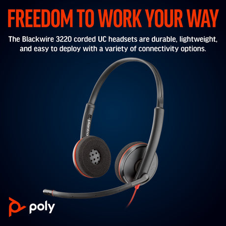 POLY Blackwire 3220 Wired On-ear Stereo Headset