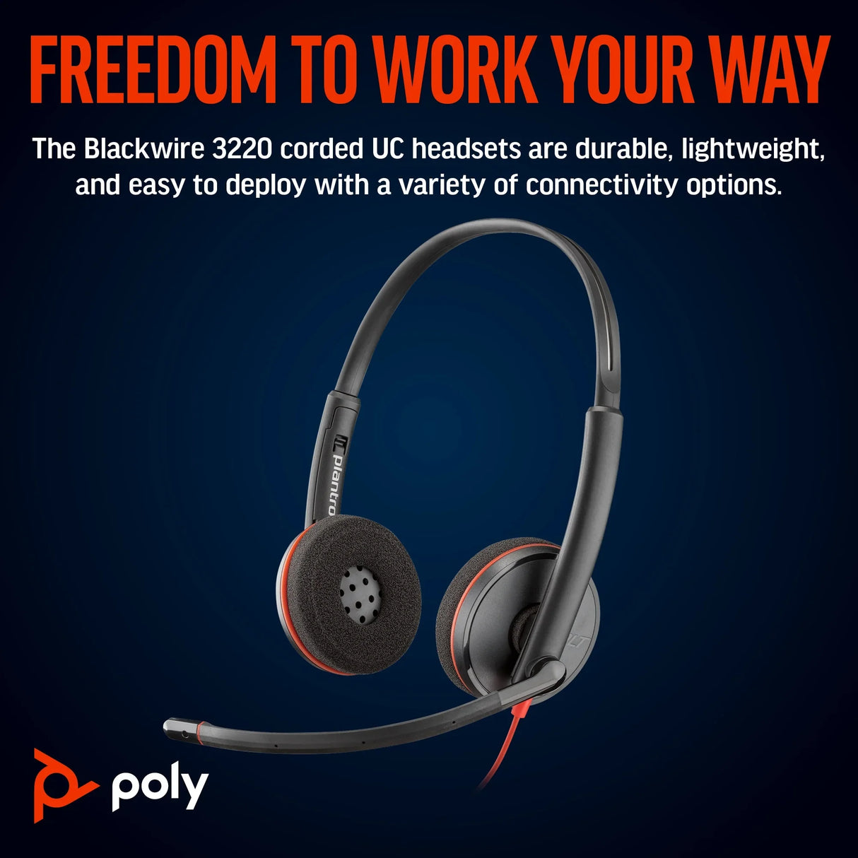 POLY Blackwire 3220 – Wired (3.5mm) / Office – On-Ear Headset