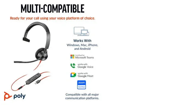 POLY 3315 – Wired (USB-C) / Mono / Office – On-Ear Headset