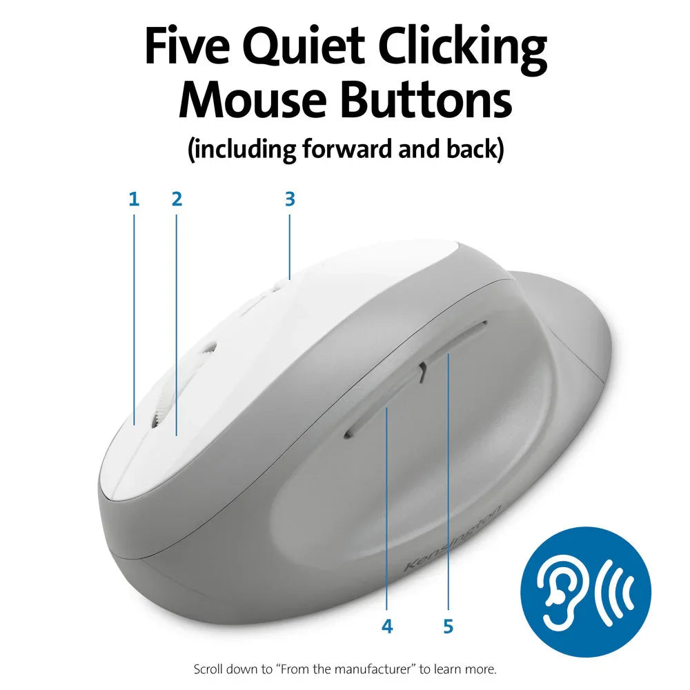 KENSINGTON Pro Fit Ergo – Wireless (Bluetooth + 2.4GHz) / 1600 DPI / Ergonomic – Office Ergonomic Mouse