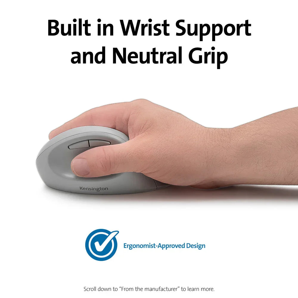 KENSINGTON Pro Fit Ergo – Wireless (Bluetooth + 2.4GHz) / 1600 DPI / Ergonomic – Office Ergonomic Mouse