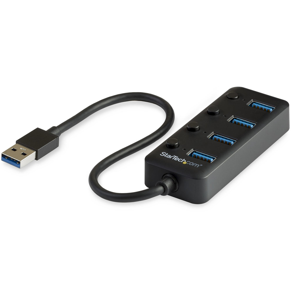 STARTECH 4 Port USB 3.0 Hub - USB-A to 4x USB 3.0 Type-A with Individual On|Off Port Switches - SuperSpeed 5Gbps USB 3.1|3.2 Gen 1 - USB Bus Powered - Portable - 9.8" Attached Cable (HB30A4AIB) (HB30A4AIB)