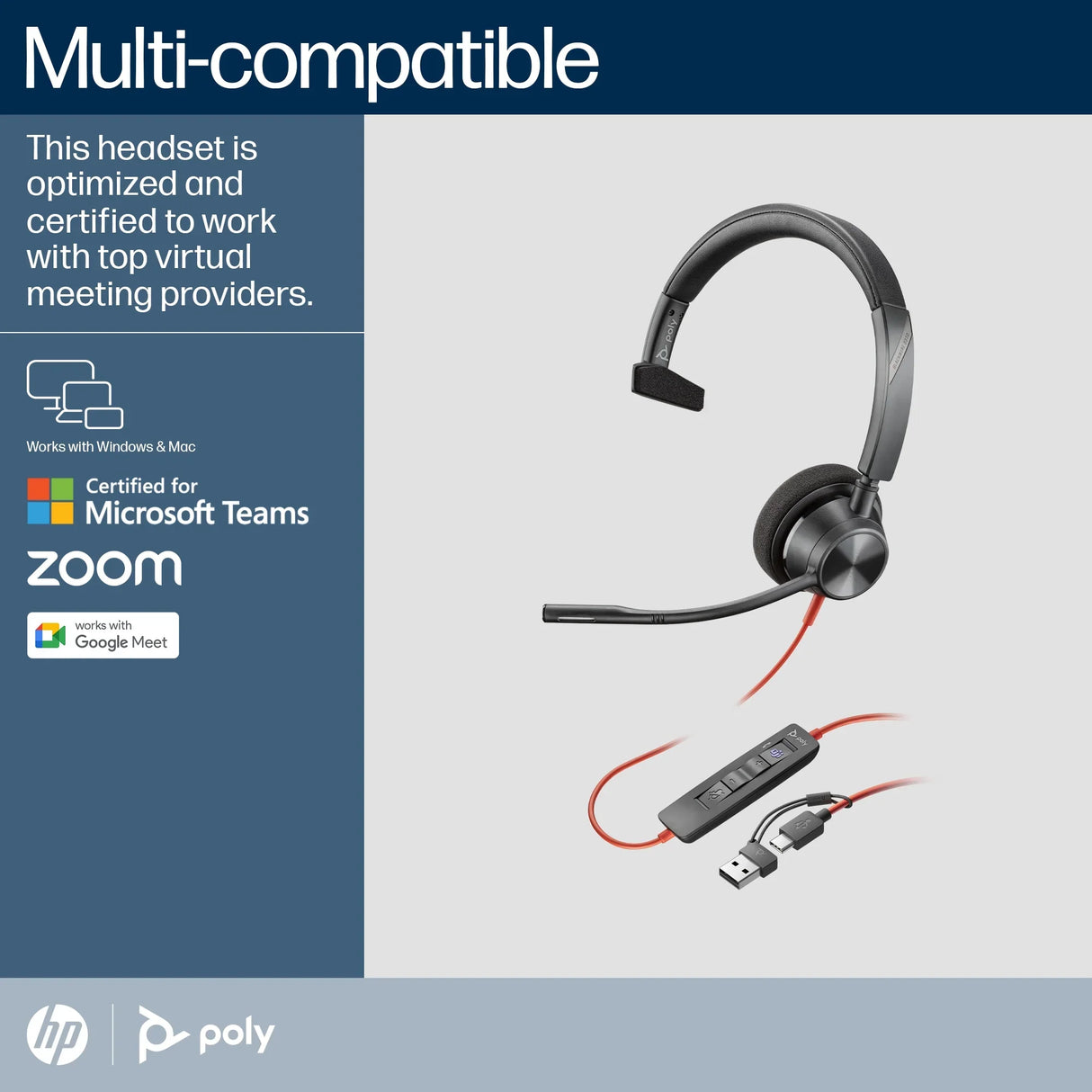 POLY Blackwire 3310 – Wired (USB-C) / Mono / Office – Head-band Headset