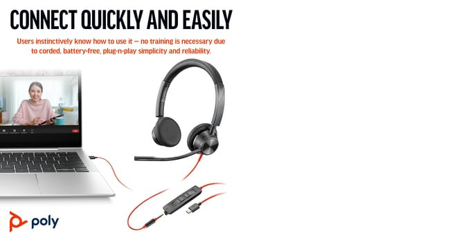 POLY Blackwire 3325 Wired On-ear Stereo Headset