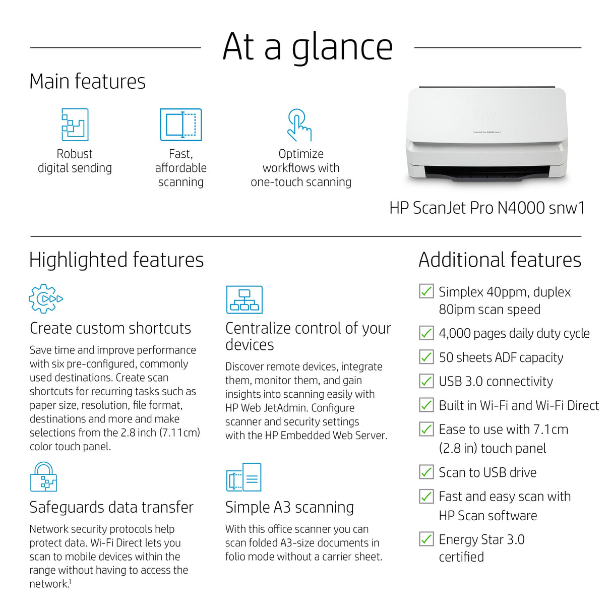HP Scanjet Scanjet Pro N4000 snw1 Sheet-feed Scanner