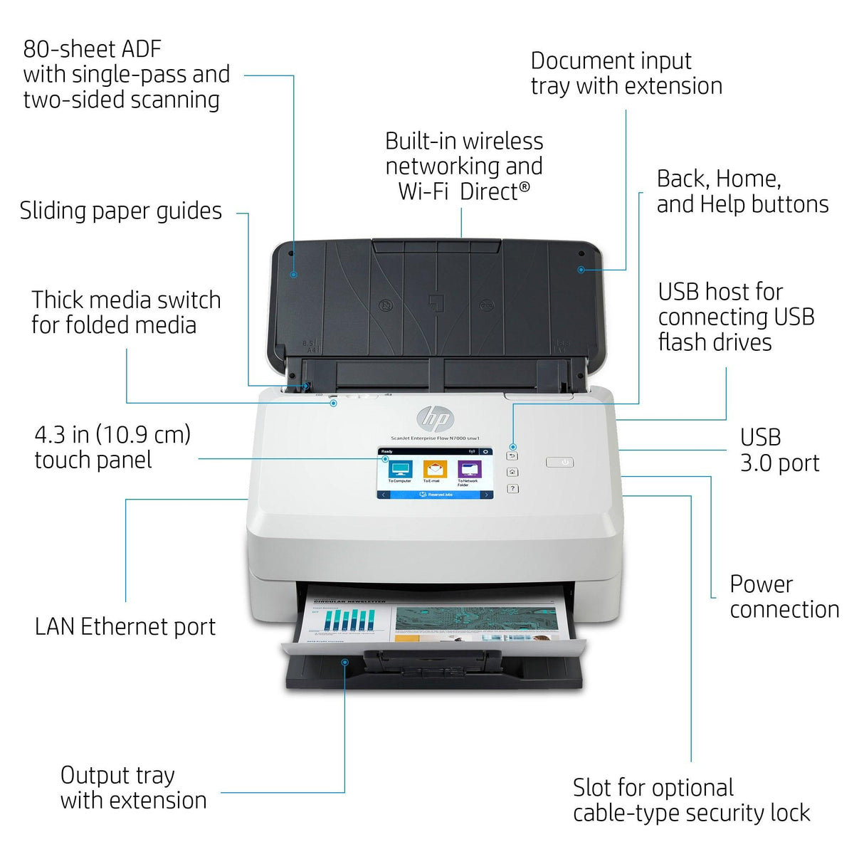 HP 90 - 264V | 50|60Hz | 2.8" Touch | 240 x 320pixels | 70dB | Ethernet | Wi-Fi | USB 3.0 | 43 - 350g|m² | 38W | 666MHz | 600 x 600dpi | CMOS CIS | 1GB (6FW10A)