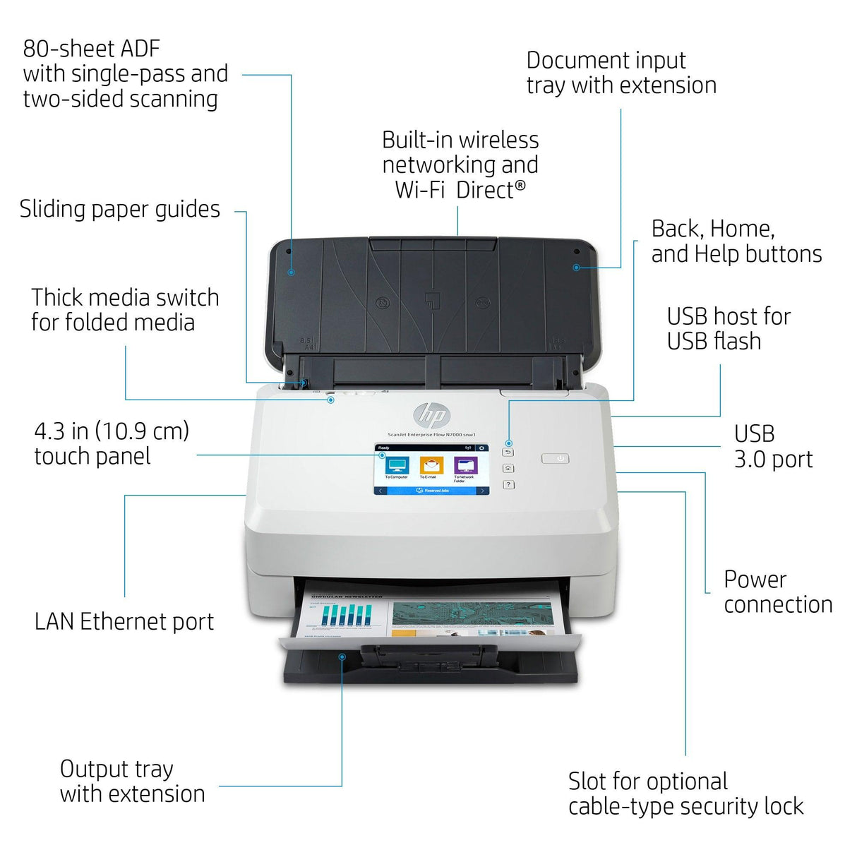 HP 90 - 264V | 50|60Hz | 2.8" Touch | 240 x 320pixels | 70dB | Ethernet | Wi-Fi | USB 3.0 | 43 - 350g|m² | 38W | 666MHz | 600 x 600dpi | CMOS CIS | 1GB (6FW10A)