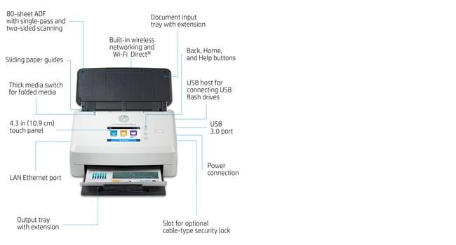 HP 90 - 264V | 50|60Hz | 2.8" Touch | 240 x 320pixels | 70dB | Ethernet | Wi-Fi | USB 3.0 | 43 - 350g|m² | 38W | 666MHz | 600 x 600dpi | CMOS CIS | 1GB (6FW10A)