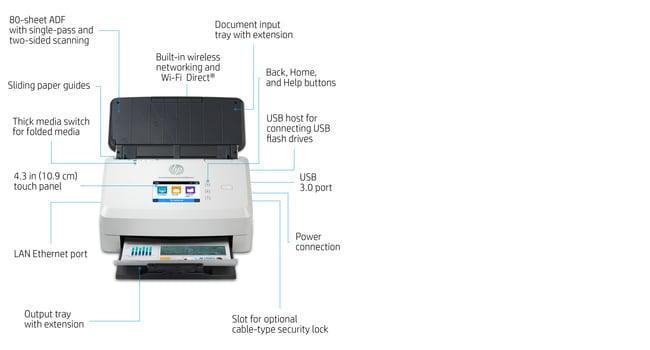 HP 90 - 264V | 50|60Hz | 2.8" Touch | 240 x 320pixels | 70dB | Ethernet | Wi-Fi | USB 3.0 | 43 - 350g|m² | 38W | 666MHz | 600 x 600dpi | CMOS CIS | 1GB (6FW10A)