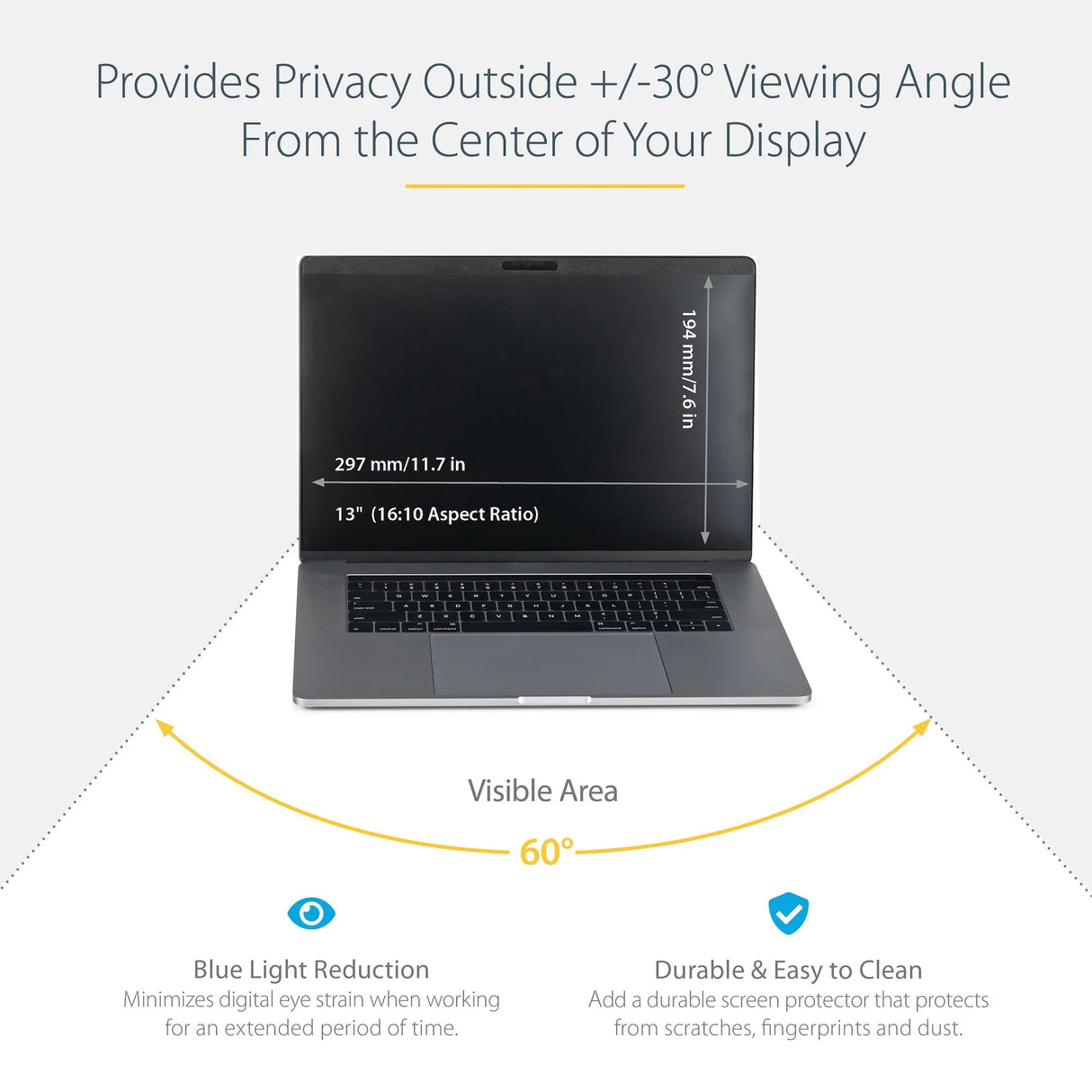 STARTECH PRIVSCNMAC13 – 13" / 16:10 / 2-Way Privacy – Laptop Magnetic Privacy Filter with Blue Light Reduction
