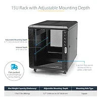 STARTECH 4-Post 15U Server Rack Cabinet | 19" Data Rack Cabinet for IT | Network Equipment | with Adjustable Mounting Rails (RK1536BKF)
