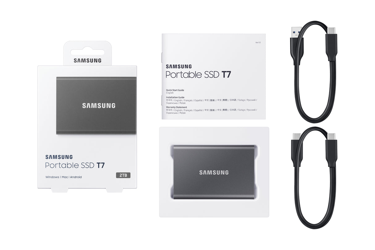 SAMSUNG T7 – 2TB / Portable SSD / USB-C (3.2 Gen 2) – Portable (2.5") External Drive – Hardware Encryption – Bus Powered
