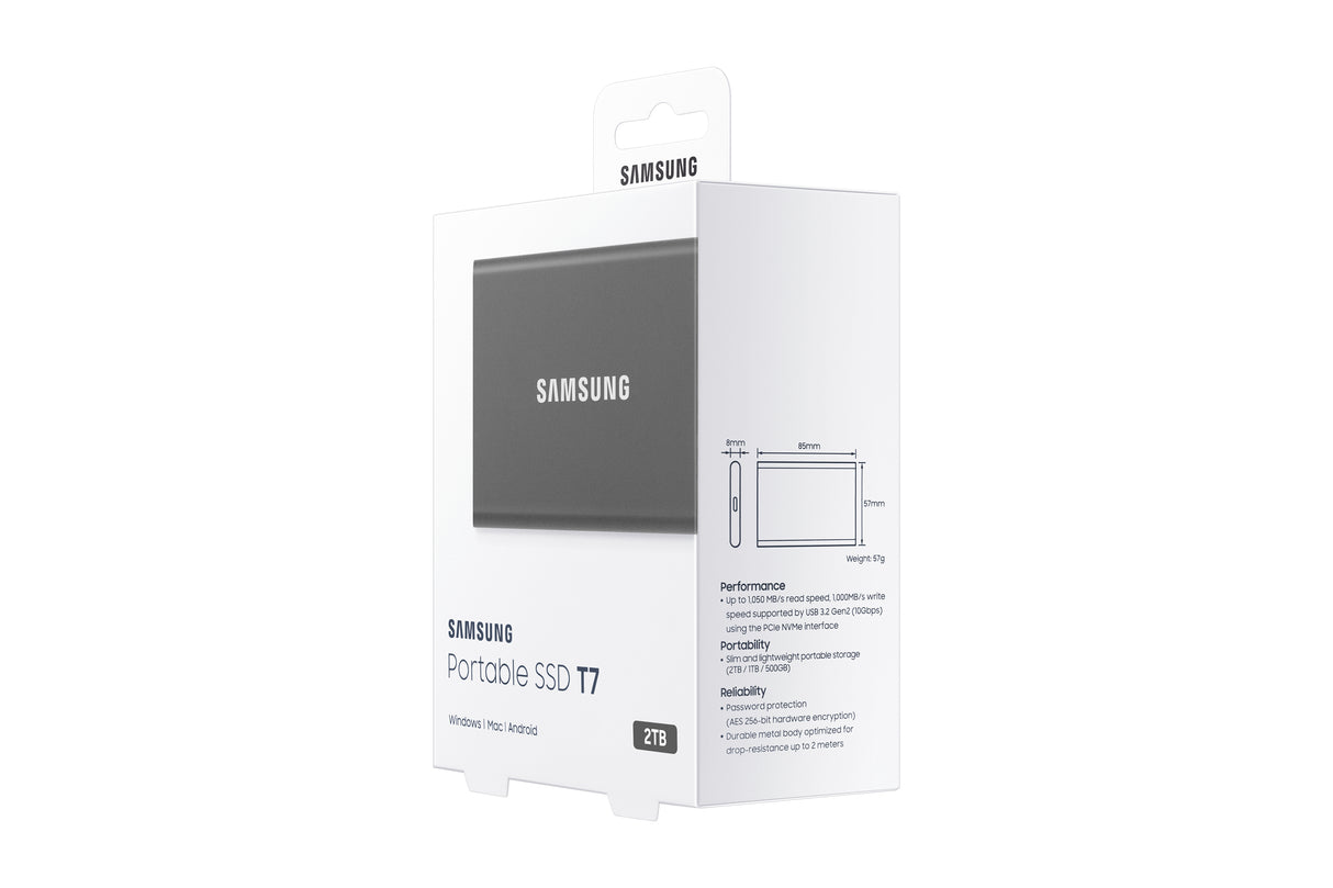 SAMSUNG T7 – 2TB / Portable SSD / USB-C (3.2 Gen 2) – Portable (2.5") External Drive – Hardware Encryption – Bus Powered