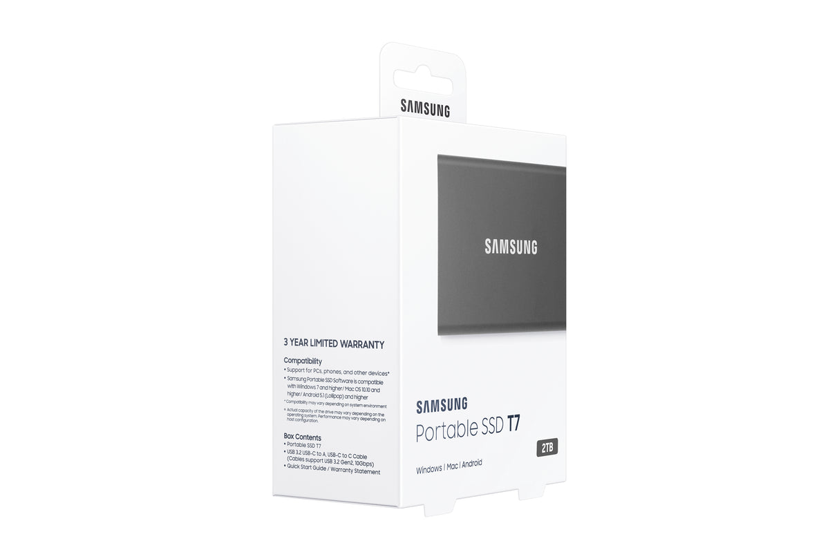 SAMSUNG T7 – 2TB / Portable SSD / USB-C (3.2 Gen 2) – Portable (2.5") External Drive – Hardware Encryption – Bus Powered