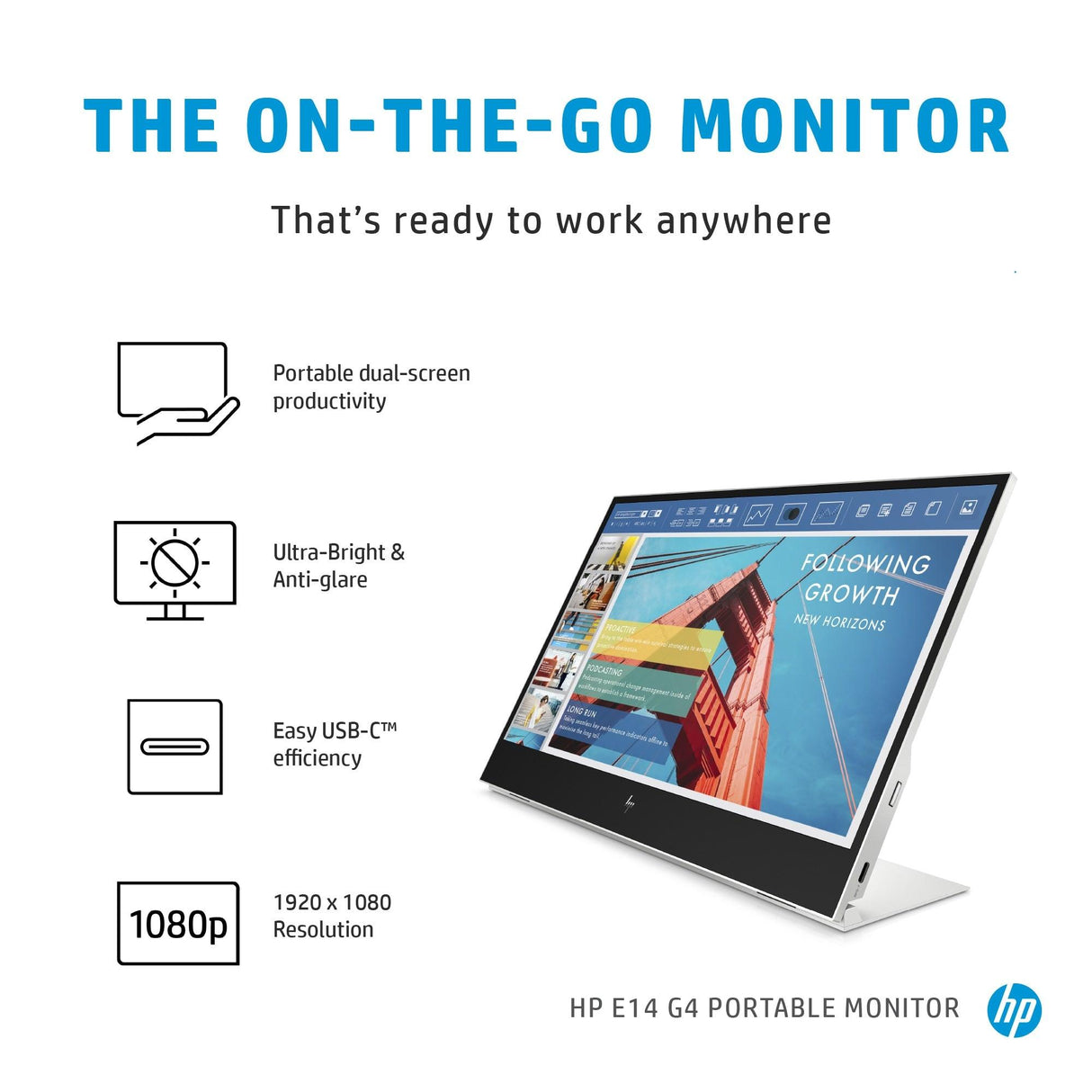 HP E-Series E14 G4 computer monitor (14") Full HD LED White