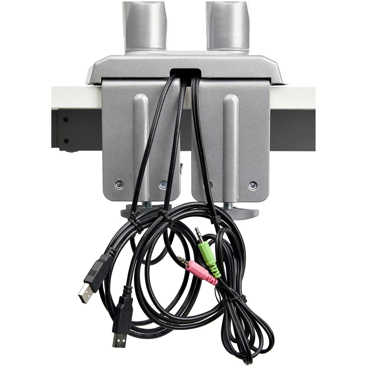 STARTECH Desk Mount Dual Monitor Arm with USB & Audio - Desk Clamp VESA Mount for up to 32" Displays - 2x USB | 2x 3.5mm audio - Ergonomic Full Motion Dual Monitor Arm - Silver (ARMSLIMDUOS) (ARMSLIMDUOS)
