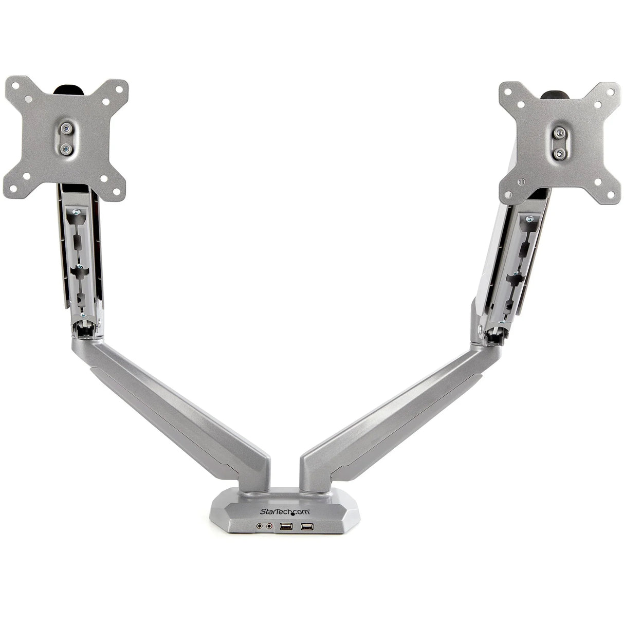 STARTECH Desk Mount Dual Monitor Arm with USB & Audio - Desk Clamp VESA Mount for up to 32" Displays - 2x USB | 2x 3.5mm audio - Ergonomic Full Motion Dual Monitor Arm - Silver (ARMSLIMDUOS) (ARMSLIMDUOS)