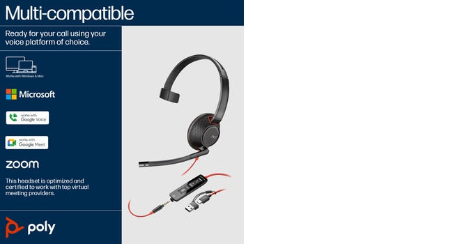 POLY Blackwire 5210 Wired On-ear Mono Headset