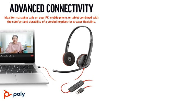 POLY Blackwire 3220 Wired On-ear Stereo Headset