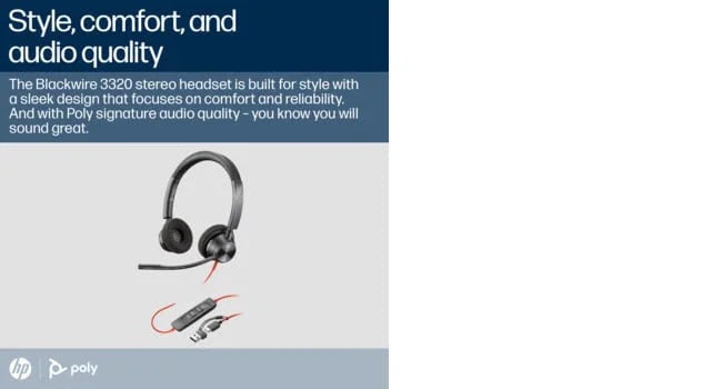 POLY Blackwire 3320 – Wired (USB-A) / Stereo / MS Teams Certified – On-Ear Headset