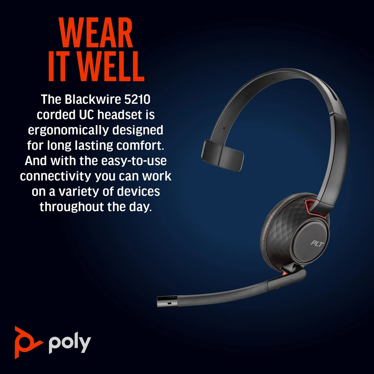 POLY Blackwire 5210 – Wired (USB-A) / Mono / Office – On-Ear Headset